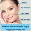 A woman's face with text overlays indicating skin concerns. Produktbild-Vorschau