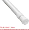 A close-up of a white adjustable telescopic rod, likely a curtain rod or tension rod, with text overlay indicating dimensions. Produktbild-Vorschau