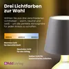 A lamp with a gray shade is shown next to a color temperature scale indicating warm, neutral, and cool light options. Anteprima dell’immagine prodotto