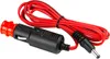 A close-up shot of a car adapter cable with a cigarette lighter plug on one end and a barrel connector on the other. Produktbild-Vorschau