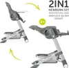 A split image showing a baby high chair in two different configurations: as a high chair and as a reclined baby lounger. Text indicates it's a 2-in-1 newborn set. Produktbild-Vorschau