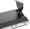 A close-up view of a black metal heating element with a silver trim and a hinged bracket. Náhled obrázku produktu