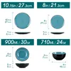 Diagrams showing the dimensions of plates and bowls, with measurements in inches and centimeters, and volume in milliliters and ounces. Voir les images du produit