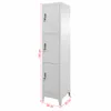 A tall, white, three-door locker with measurement labels. Produktbild-Vorschau