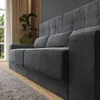 A close-up view of a gray sofa in a living room setting, with a window and plant visible in the background. Náhled obrázku produktu