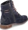 A single blue suede boot with brown laces and sole, shown from the side. Podgląd zdjęcia produktu