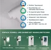 A roll of wallpaper is shown with various certifications and a step-by-step guide on how to use it. Podgląd zdjęcia produktu