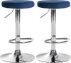 Two blue bar stools with silver bases and adjustable height mechanisms are shown against a white background. Podgląd zdjęcia produktu
