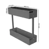 A two-tiered gray storage unit with dimensions indicated by measurement lines and text. Produktbild-Vorschau