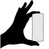 A silhouette of a hand holding a small, light gray rectangular object. Produktbild-Vorschau