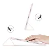 A pink tablet case is shown in different orientations, demonstrating its stand functionality and a hand interacting with it. Produktbild-Vorschau