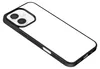 A white iPhone case with a black border is shown from a diagonal angle against a white background. Produktbild-Vorschau