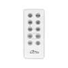A white remote control with various buttons and a brand logo at the bottom. Produktbild-Vorschau