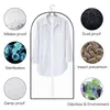 A collage demonstrating the features of a garment bag, with a white shirt inside the bag as the central focus. Produktbild-Vorschau