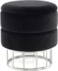 A black velvet storage ottoman with a silver metal base. Produktbild-Vorschau