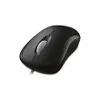 A black Microsoft basic optical mouse is shown from a diagonal angle against a white background. Produktbild-Vorschau