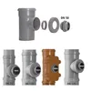 A collage of plumbing fittings and pipes, with one set of fittings shown disassembled. Náhľad obrázku produktu