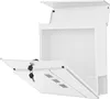 A white metal mailbox with its top and front doors open, revealing the interior. Keys are attached to the front door lock. Podgląd zdjęcia produktu