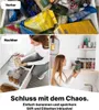 A collage showing a messy kitchen drawer before and organized kitchen cabinets after using storage containers. Anteprima dell’immagine prodotto