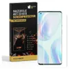 A product box for a screen protector is shown next to a smartphone with a screen protector applied. Produktbild-Vorschau