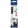 A Faber-Castell laundry marker on its packaging, with examples of its use on clothing. Produktbild-Vorschau