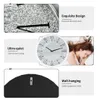 Collage of images showcasing a diamond mirrored clock and its features, with a woman sleeping in the background. Podgląd zdjęcia produktu