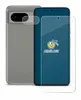 A smartphone and a screen protector are displayed against a white background. Produktbild-Vorschau