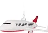 A white airplane ornament with red accents hangs from a string against a white background. Voir les images du produit