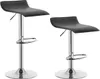 Two black bar stools with chrome bases and stems are shown against a white background.