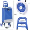 A collage of images showing a blue shopping trolley with dimensions indicated. Podgląd zdjęcia produktu
