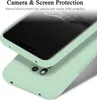 A close-up, angled view of a light green phone case, showing the camera area and the screen edge. Produktbild-Vorschau