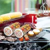 A barbecue scene with corn on the cob, sausages, and vegetables being grilled. Náhled obrázku produktu