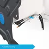 Close-up of cables being routed through a white clip attached to a black mounting bracket. Produktbild-Vorschau