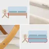 A collage of images showing a baby crib attached to a bed, close-ups of the crib's material and wooden frame, and diagrams illustrating its attachment. Náhled obrázku produktu