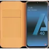 A Samsung Galaxy A40 phone in an open orange flip case, displaying the phone's screen. Produktbild-Vorschau