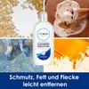 A collage of four images showing different types of messes on floors, with a bottle of Tineco cleaning solution in the center. The bottom of the image has German text. Produktbild-Vorschau