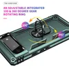 A close-up, angled view of a dark green phone case with a rotating ring holder. Produktbild-Vorschau