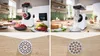 A collage showing a white Bosch meat grinder in a kitchen setting, with close-ups of ground meat and a different grinding plate. Podgląd zdjęcia produktu