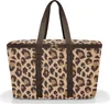 A leopard print cooler bag with brown handles and zippers, shown against a white background. Náhled obrázku produktu