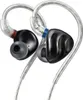 A pair of black in-ear monitor headphones with silver wires and clear plastic ear hooks. Náhled obrázku produktu