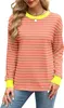 ASKSA Damen T-Shirt Rundhals Langarm Shirts Gestreift Basic Produktbild-Vorschau 2