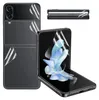 A set of screen protectors for a foldable phone, shown applied to the phone and as separate pieces. Produktbild-Vorschau