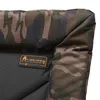 A close-up view of a camouflage-patterned fishing chair with a brand logo. Produktbild-Vorschau