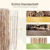 A close-up of a wooden fence with text overlays describing its features. Produktbild-Vorschau