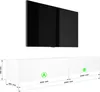 A white TV cabinet with dimensions indicated by measurement lines and labels. Produktbild-Vorschau