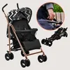 A stroller is shown in its unfolded and folded states, with an inset showing how to fold it. Náhled obrázku produktu