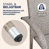 Close-up of a chair arm and leg, with marketing text and a weight capacity icon. Produktbild-Vorschau