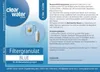 A product label for ClearWater BLUE Filtergranulat, detailing its features and usage. Produktbild-Vorschau
