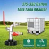 A product shot of an IBC tote tank adapter and a tote tank in a grassy field with a blue sky. Produktbild-Vorschau