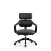 A black ergonomic office chair with a headrest is shown from the front against a white background. Náhled obrázku produktu